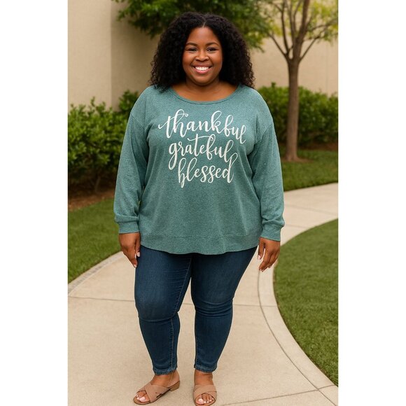 Holiday Time Plus Size 3X Sweatshirt Pullover Thankful Grateful Blessed - Picture 9 of 9